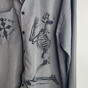 ROMWE Gray Skeleton Print Casual Button Down Shirt
